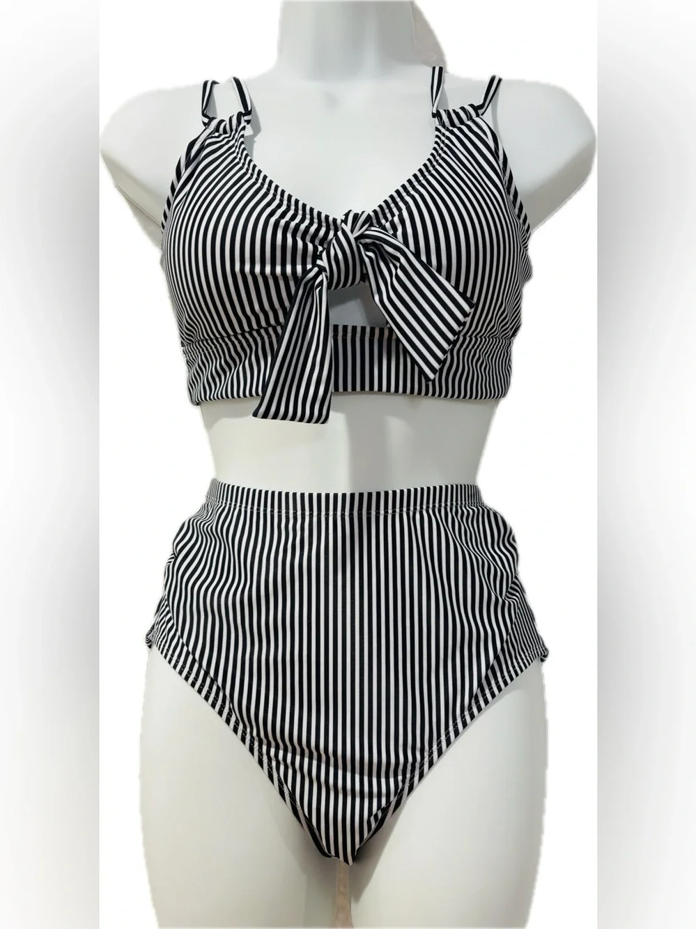 NWT Black & White Striped High Waisted Bikini Size Small